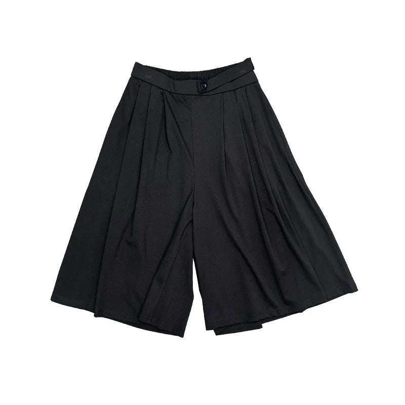 Women Summer Shorts Skirts Black Loose Wide Leg Lady Knee Length High Waist Casual Culotte Plus Size 7XL 9XLFemale Half Trousers