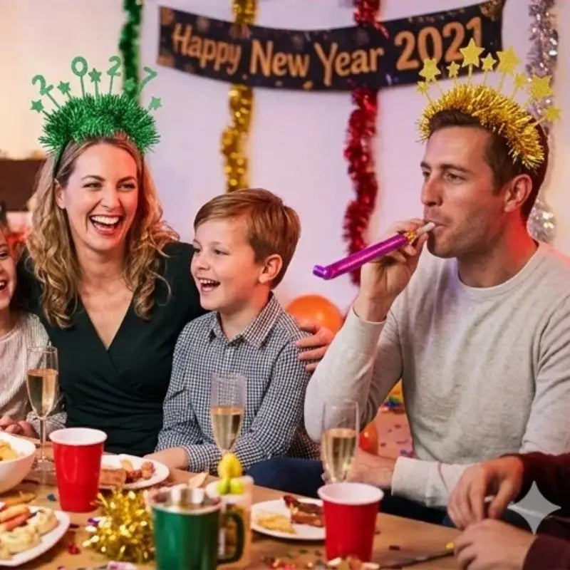 Holiday Christmas New Year Headbands Sparkling Glitter Tinsel Star Decor Soft Hair Hoop for Kids Adults Family Party Photo Shoo