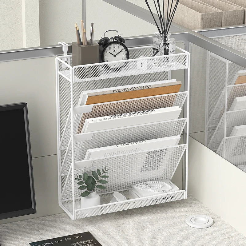 Desk File Organizer Mesh 5-Tier, Hanging Wall Mount Document Organization Stand, Desktop Vertical Mail Paper Folder Holder Rack