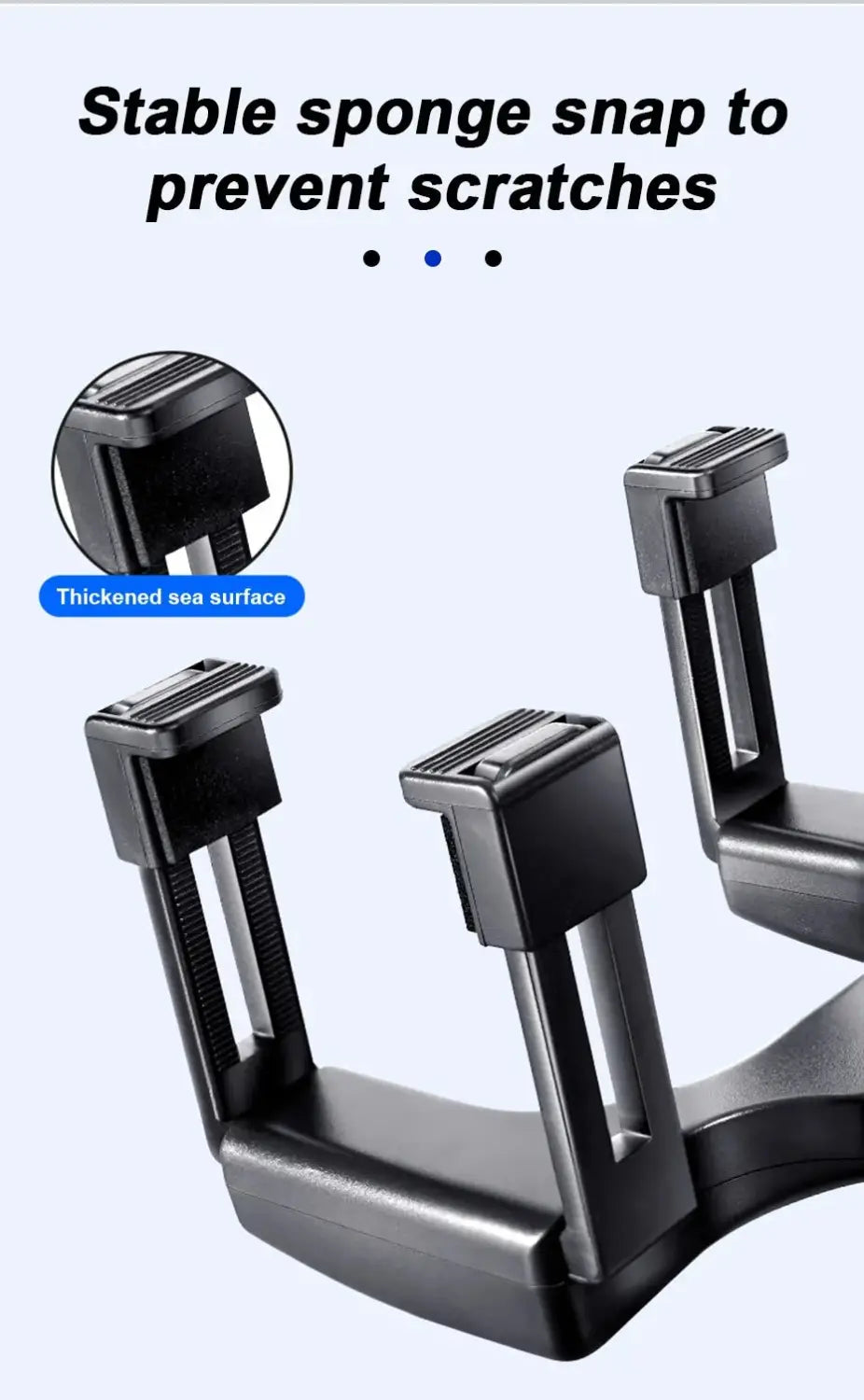 Black plastic car phone holder with a stable sponge snap design and thickened sea surface grip for rearview mirror use.