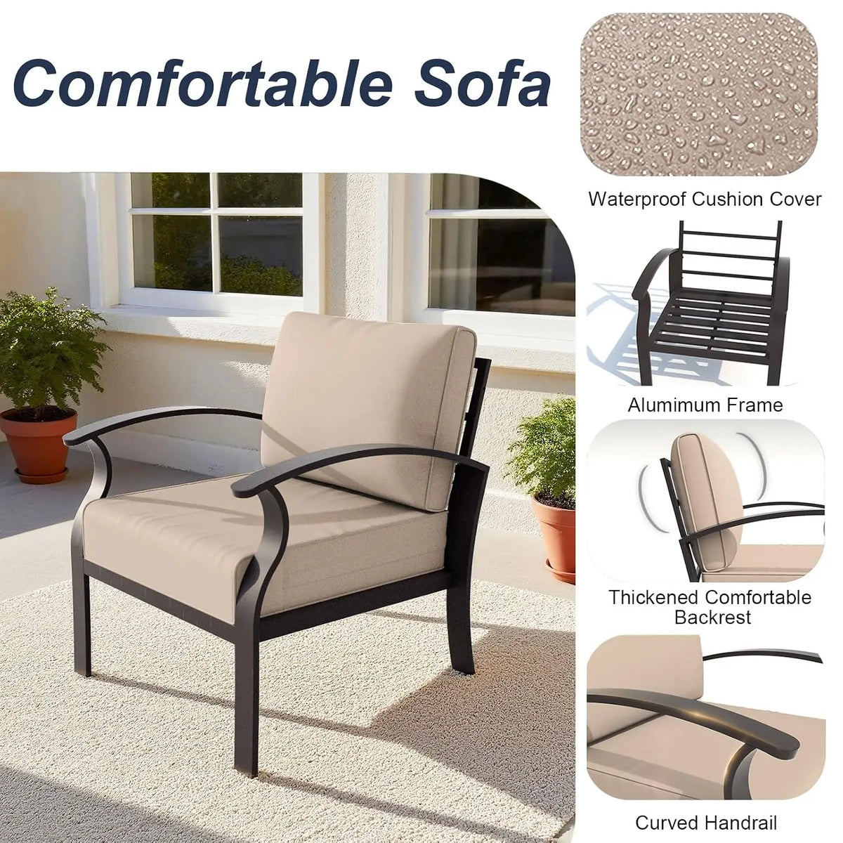 Aluminum Patio Sofa Set 8-seat Outdoor Sectional w/5.1" Cushions, Conversation Furniture for Porch Backyard Poolside, Customized