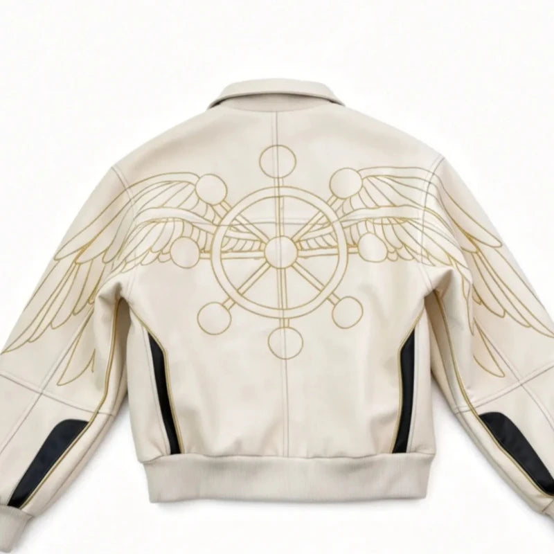 Mens PU Leather Jacket Embroidery Motorcycle Coat Harajuku Unisex Cropped Lapel Collar Vintage Streetwear Casual Fashion Trend