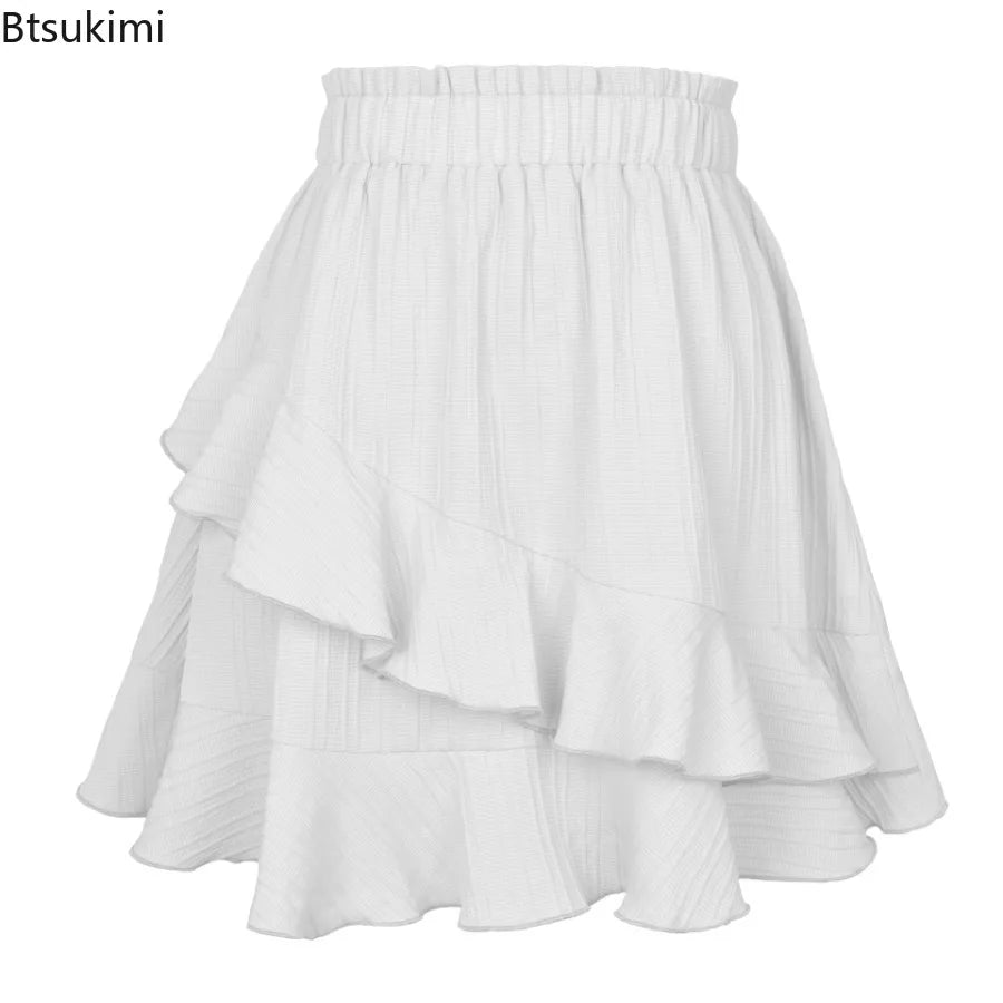 New Women Skirts Fashion Women Ruffle Skirt High Waist Irregular Solid Color Short Skirt Women Fashionable Solid Color Skirts