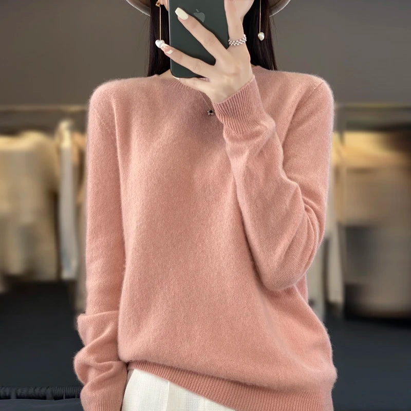 New Cashmere Sweater for Women in Autumn and Winter 100% Merino Wool Fashion O-neck Warm Pullover Top