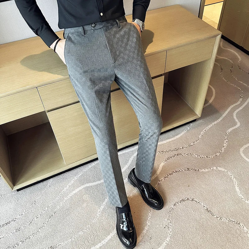 Men's Suit Pants Fashionable Slim Fit Business Social Office Formal Pants Wedding Social Party Men's Checkered Suit Pants