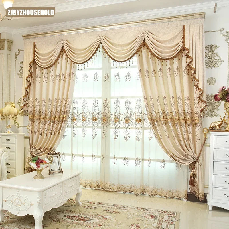 European Embroidery Cloth Curtains for Living Room Bedroom Flower King Luxury High Shading Modern Window Valance