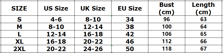 The table displays size conversions for a striped short sleeve t shirt casual summer top showing bust and length measurements with corresponding US UK and EU sizes.