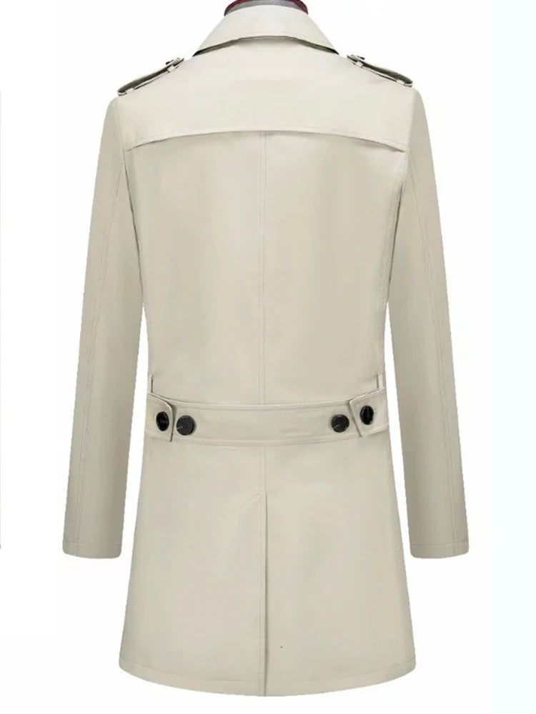 Luxury Cotton Trench Coat Men Spring Summer Trench Coats Jackets For Men Fashion Beige Long Coat Men Mens Jacket