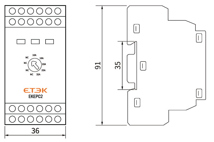Module de capteur de courant électrique Etek ekepc2 avec panneau frontal blanc, marquage orange et connexions multiples de bornes utilisées dans le contrôleur de protocole Etek Evse Protocol Controller 2.0 pour les stations de recharge de véhicules électriques.