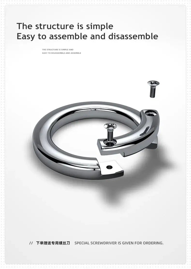Shiny chrome metal car keychain detachable ring holder with screw and bracket assembly.