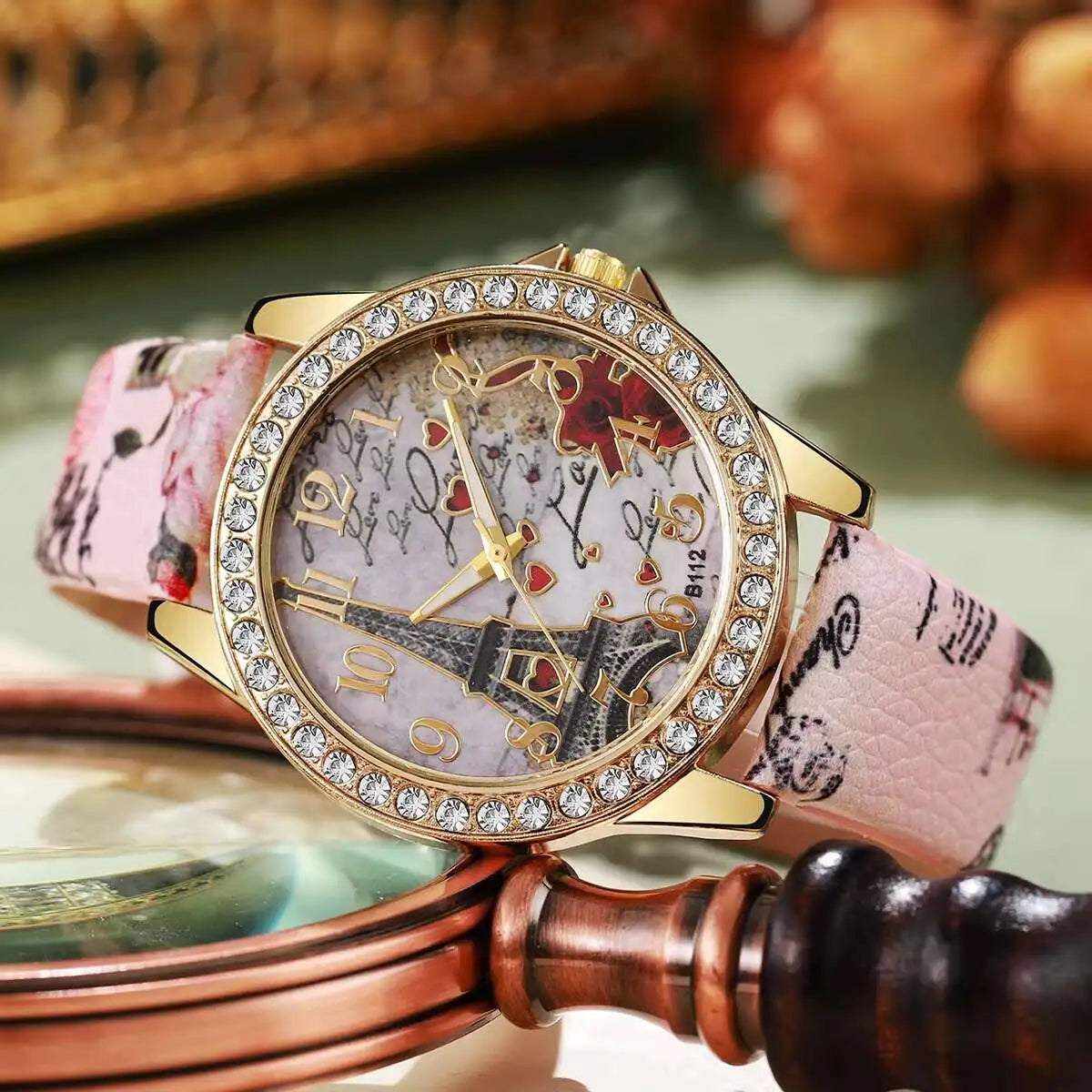 Fashion Flowers Women Watches Casual Leather Strap Analog Quartz Watch Reloj Mujer Girls Clock Gift Relogio Feminino