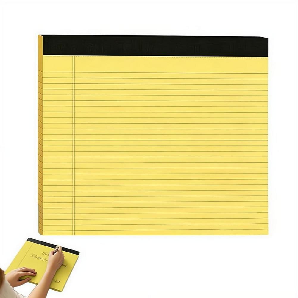 A5 lined colorful notepad for note taking featuring yellow lined pages and a black top cover.