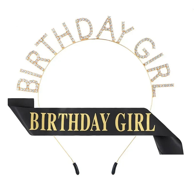 Birthday Crowns for Women Girl Sash Tiara Princess Rhinestone Girl Headband Gifts Happy Birthday Accessories Wedding Festival