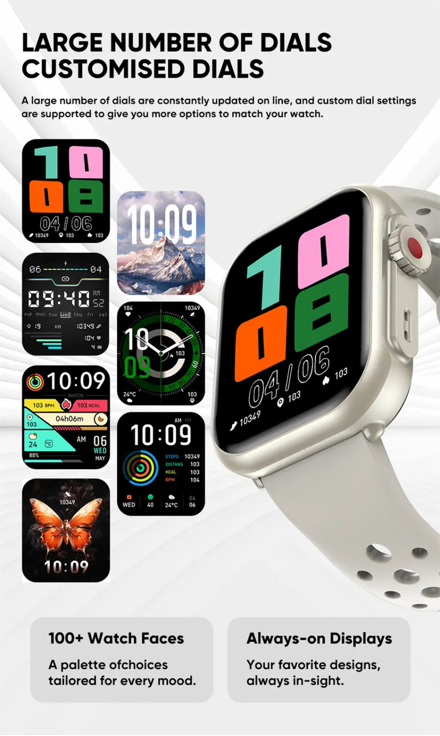 Silberfarbene AMOLED-Bluetooth-Smartwatch mit sportlichem, schlankem Design und perforiertem Band zur Fitness-Tracking mit IP68-Wasserbeständigkeit.