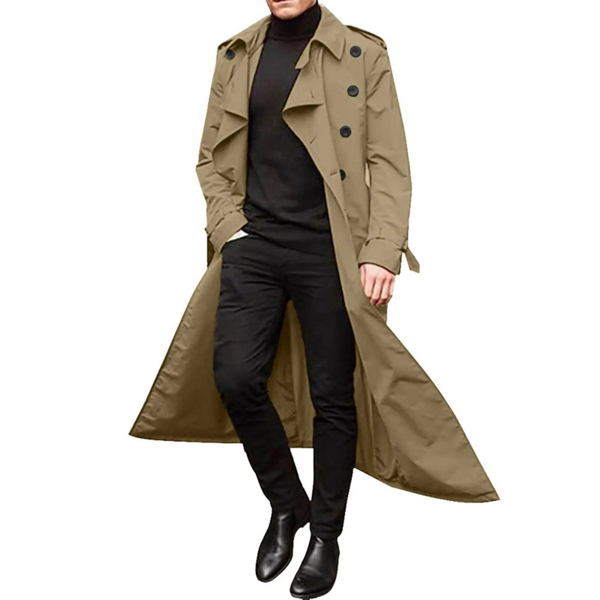 Men's Long-Slevee Luxury Full Length Trench Streetwear Casual Long Thin Coat Fashion Trench Coat Long Overcoat Winter Business