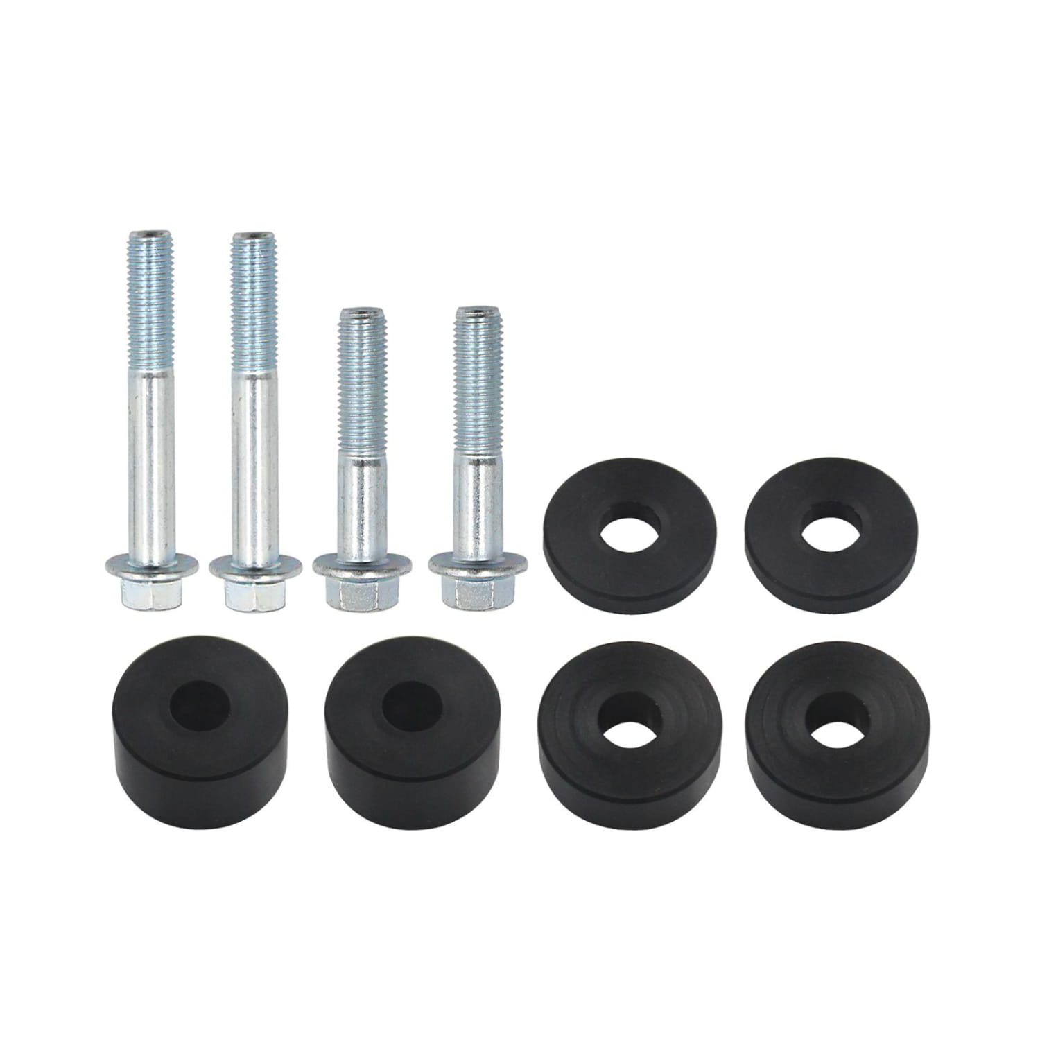 Juego de cuatro pernos roscados plateados con cabezas hexagonales y ocho casquillos de goma negra para el kit elevador con separador de asiento del automóvil, elevadores de reclinación del asiento delantero.