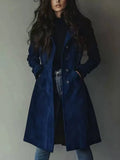 Elegant Suede Long Trench Women Coat Vintage Pocket Single Breasted Long Sleeve Outerwear Windbreaker Fall Outdoor Female Jacket