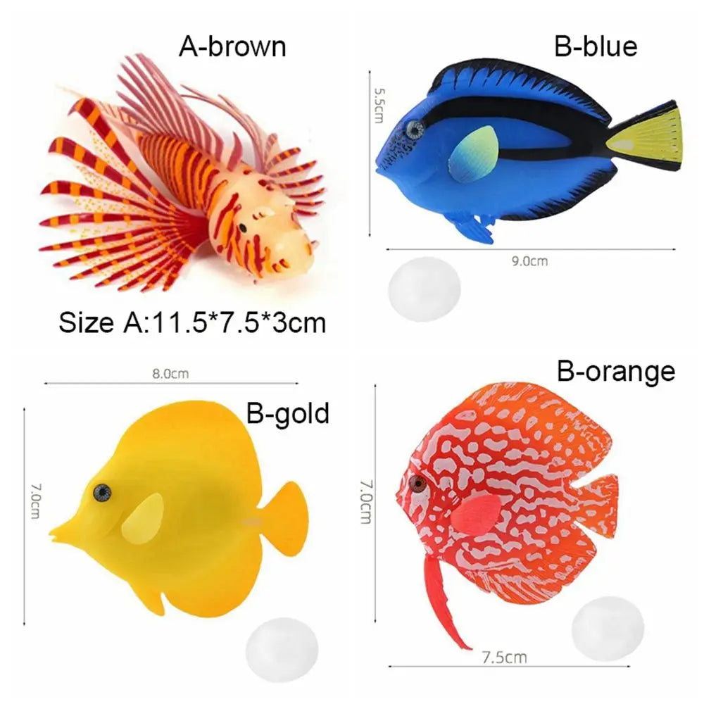 Ein künstlicher Plastik-Lippfisch aus Silikon als Aquarienzierde mit roten und orangefarbenen Streifen, beschriftet als braun.
