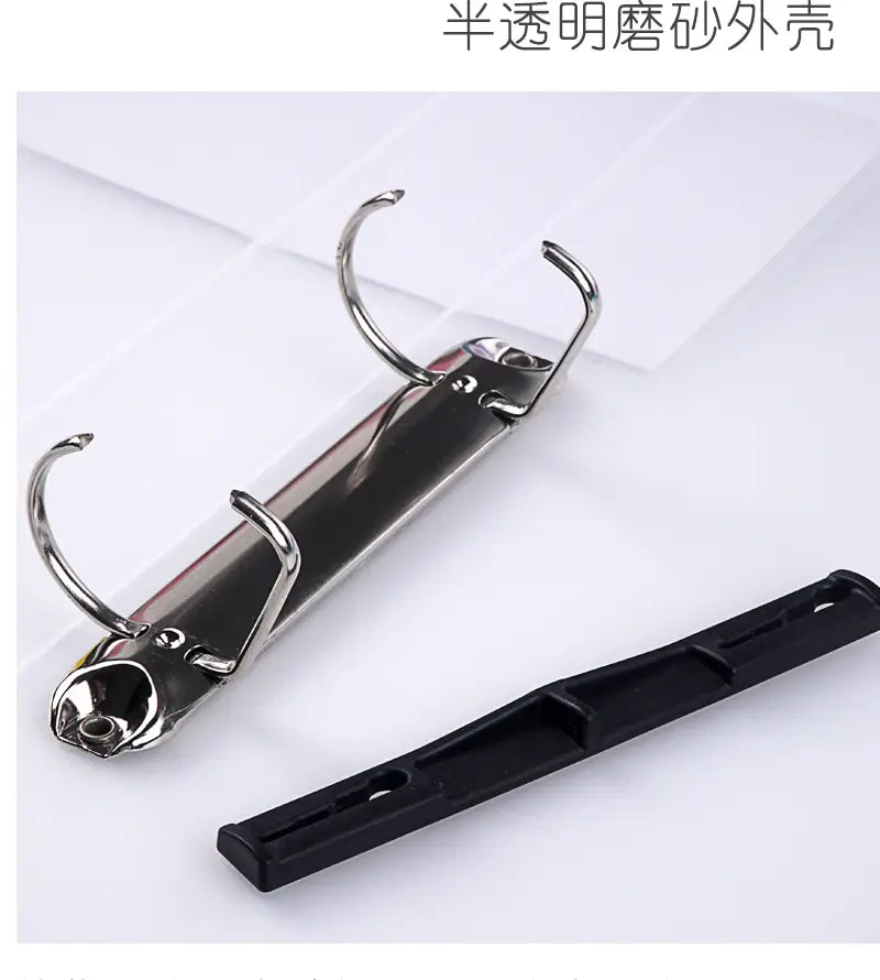 A4 pastel binder file folder with a silver-toned metal ring featuring three hooks and a matching black plastic spine.
