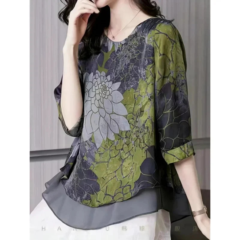 Women Summer Style Blouses Shirts Lady Casual Half Sleeve O-Neck Chiffon blouse Tops
