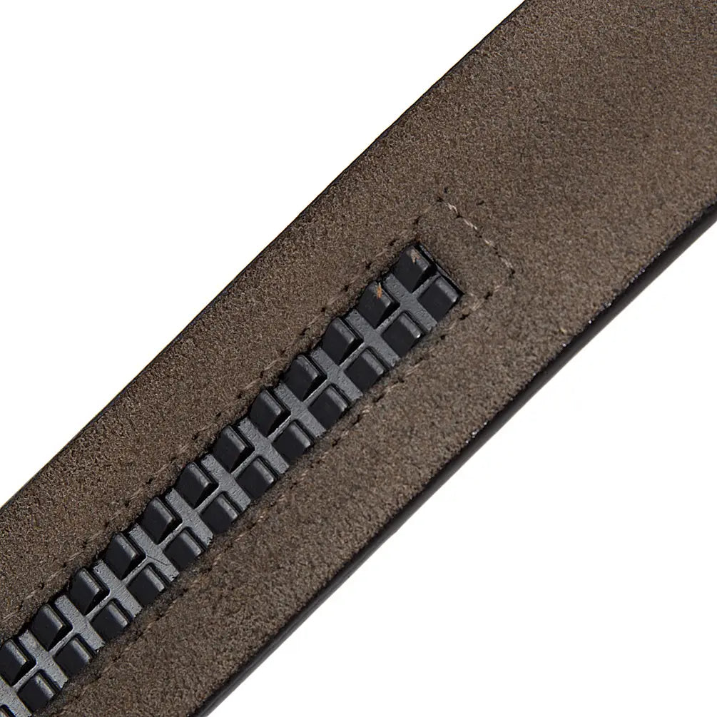 ceinture à cliquet pour homme en cuir marron, avec tirette de fermeture éclair noire texturée et sangle sans trous de 3,5 cm