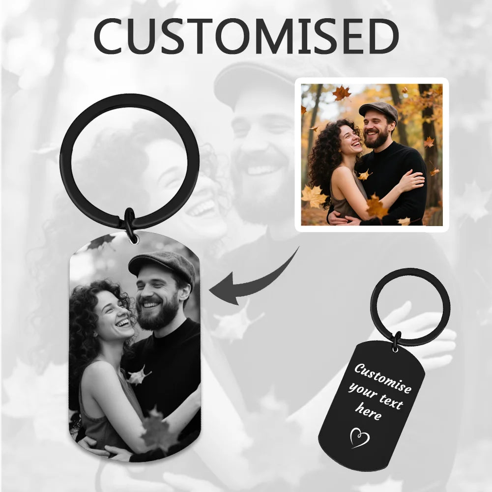 Personalized Photo Keychain For Couples Family,Custom Double Sided Engraved Keyring,Romantic Keepsake Birthday Anniversary Gift