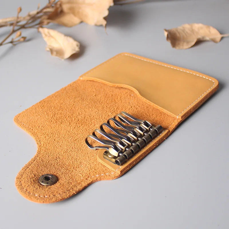 Leather Waist Key Pouch - Multi-Functional Organizer with Card Holder & Snap Button, Hands-Free Wallet for Men & Women