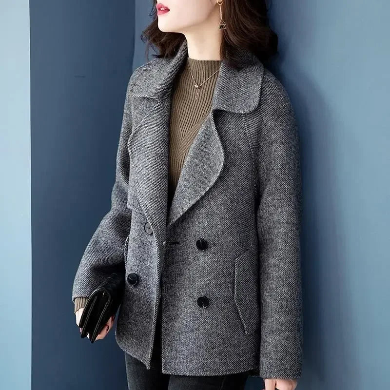 Blazer Wool Blend Coat for Women Half Short Double Breasted Trendy Long Sleeve Mixtures Jacket Woman Cheap Outerwears New In Hot
