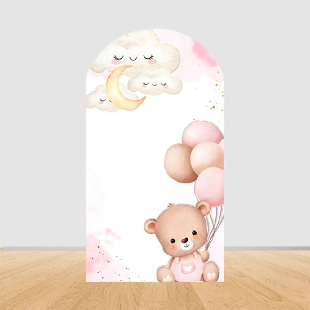 Baby Shower 1st Birthday Party Chiara Arch Backdrop Pink Bear Baby Balloon Boho Floral Balloons Background Newborn Photobooth