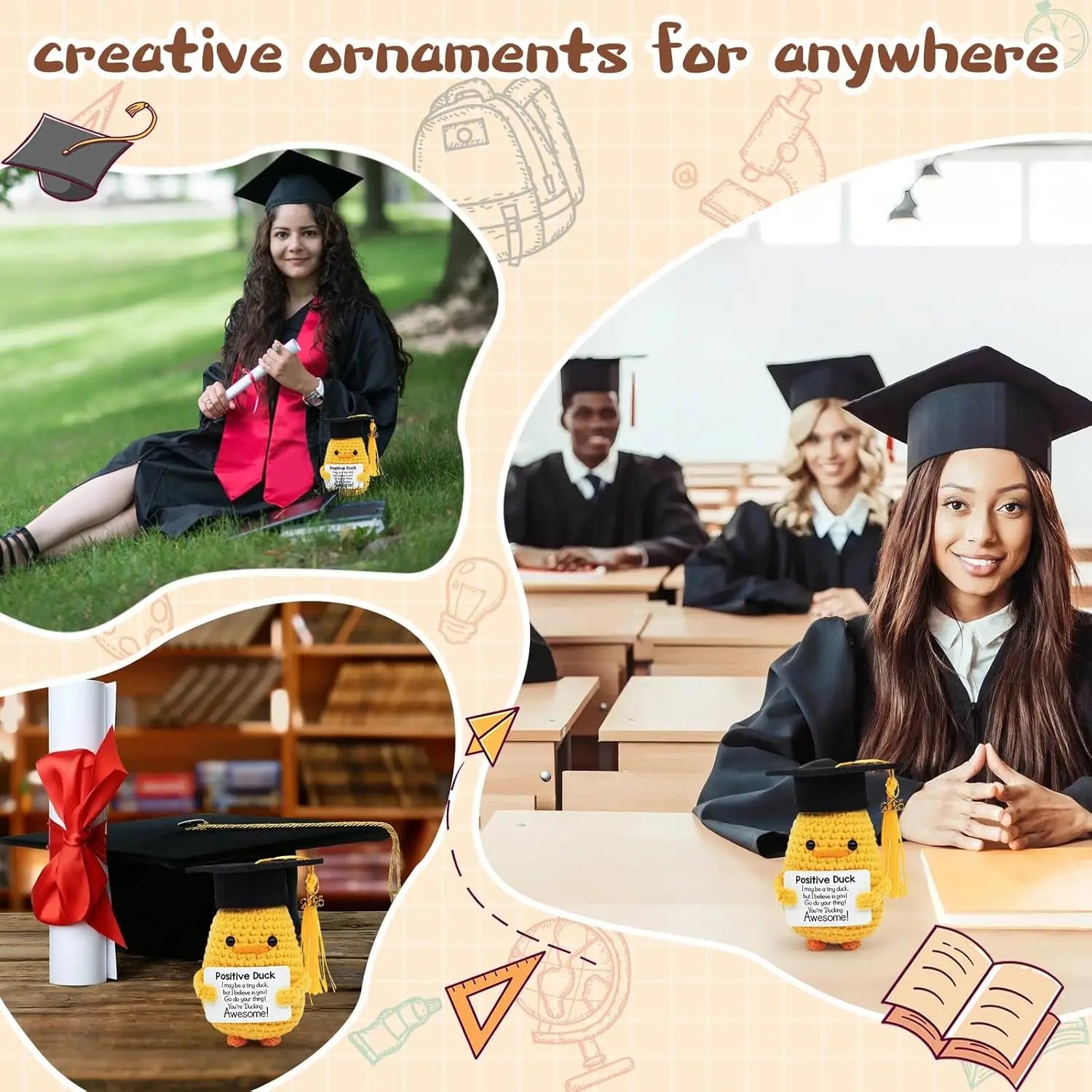 Graduation Gifts for 2025 - Inspirational Positive Duck with Cap and Greeting Card Funny Pickle for Her Girls Him Boys School