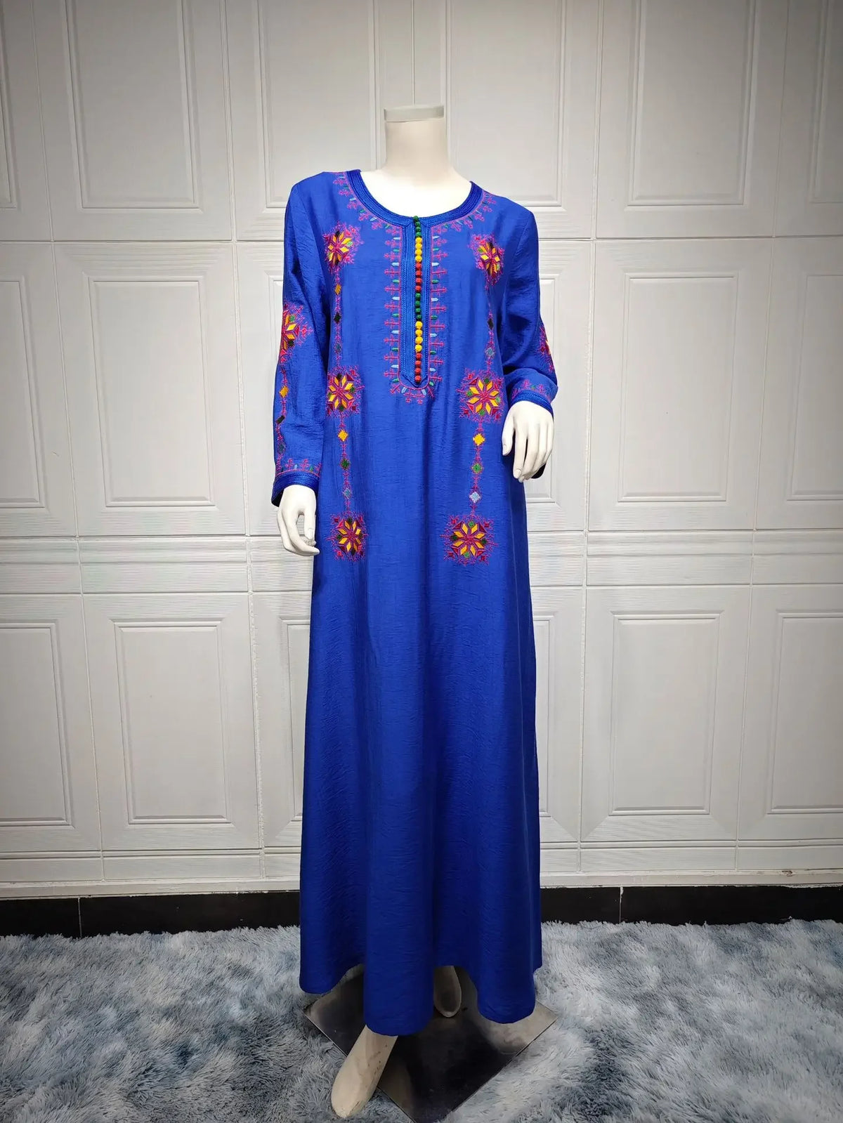 Muslim Fashion Abaya for Women Colorful Embroidery Floral Dress Loose Ethnic Style Arab Robe Ramadan Gown Dubai Kaftan Vestidos