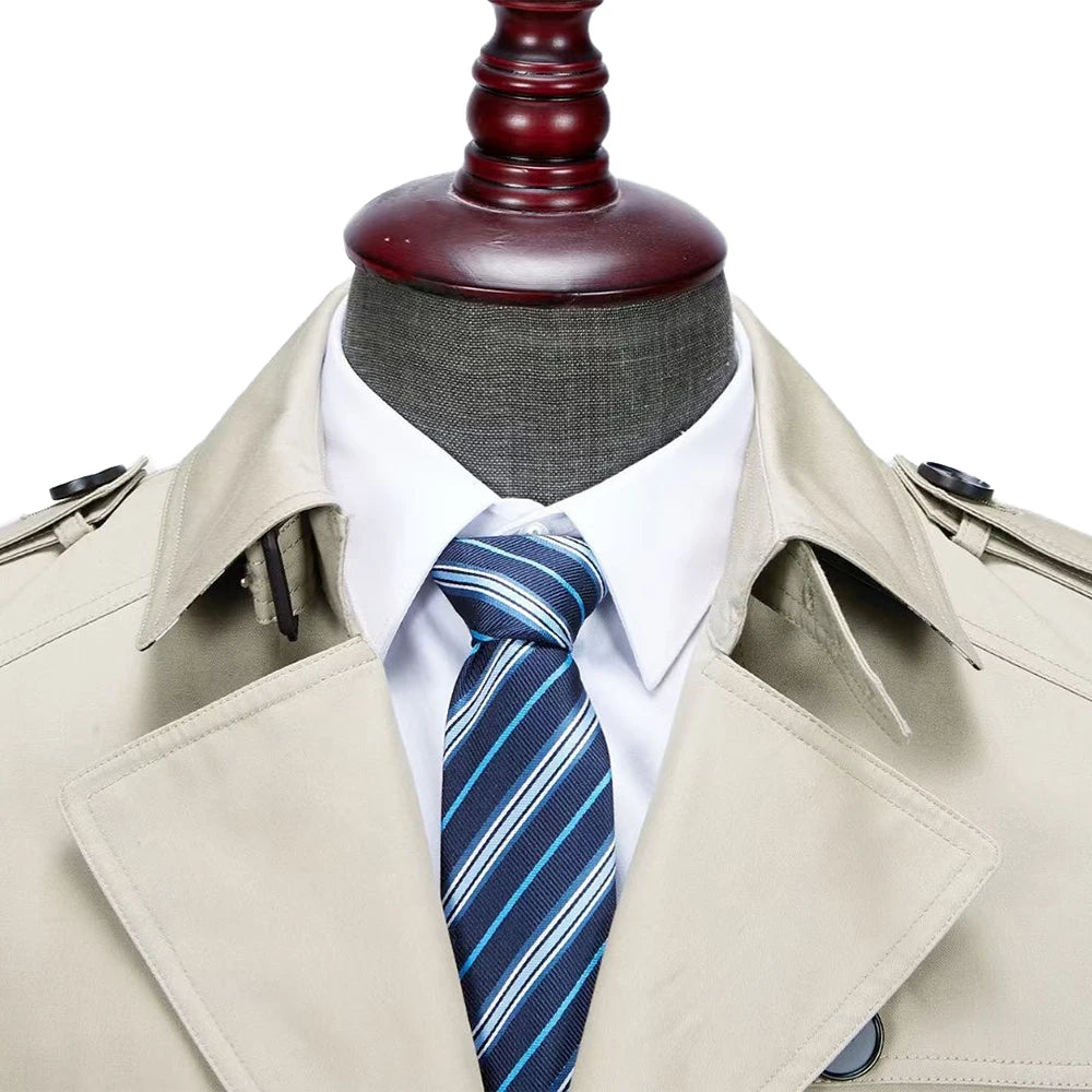 Luxury Cotton Trench Coat Men Spring Summer Trench Coats Jackets For Men Fashion Beige Long Coat Men Mens Jacket