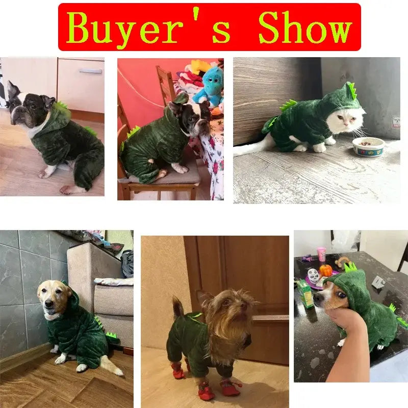 Prenda de vestir para mascotas de forro polar con motas de coral temática de dinosaurio verde, esponjosa, diseñada para perros pequeños y medianos