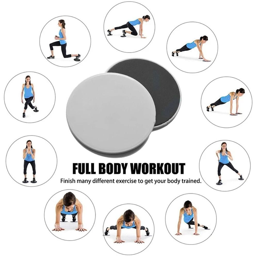 Gray and black circular core sliders fitness gliding discs designed for full body and abdominal training workouts.
