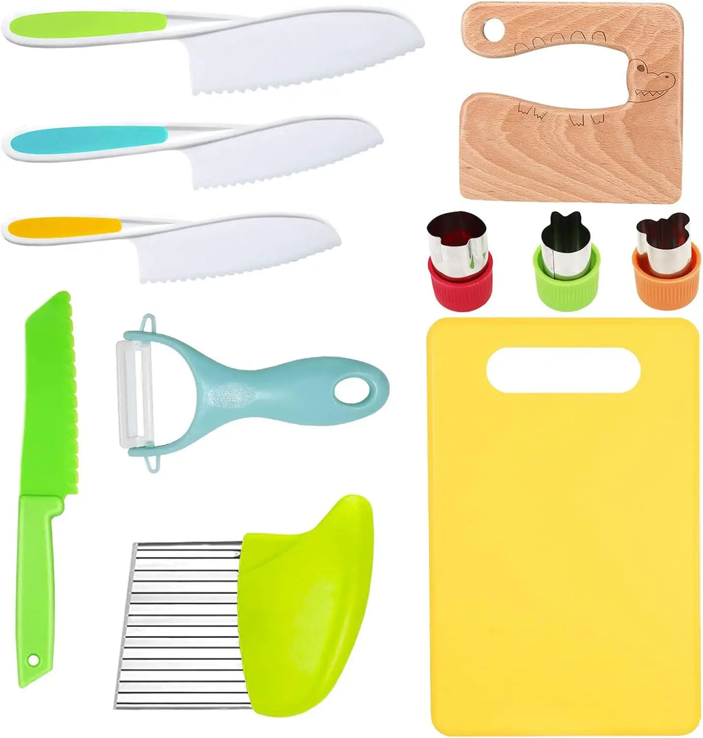 11/17Pcs Montessori Kitchen Tools Set Cookware Baking Toy Kids Safe Knives With Cutting Board Toddlers Real Cooking Accessories
