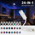 White usb starry night light projector with bendable silicone gooseneck and multiple interchangeable projection discs