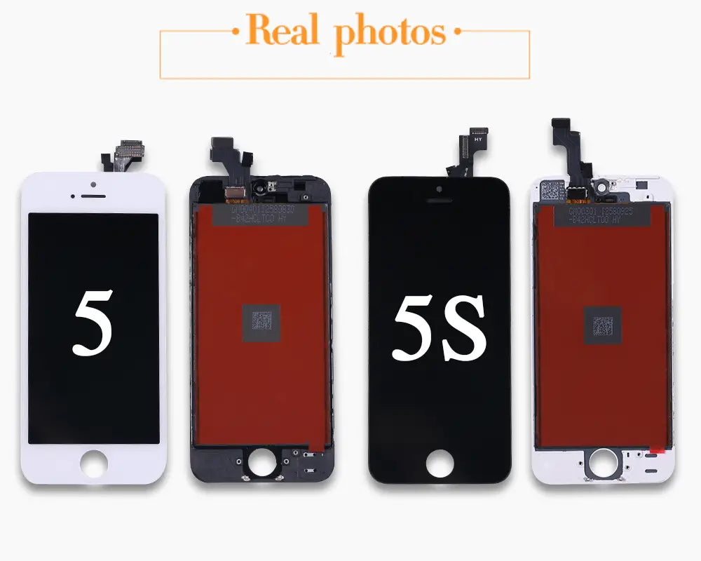digitaliseurs de remplacement iPhone 5 et 5s blanc et noir présentant des composants internes pour la réparation d’écrans tactiles et d’écrans LCD, compatibles avec les modèles iPhone 5 à 8 Plus