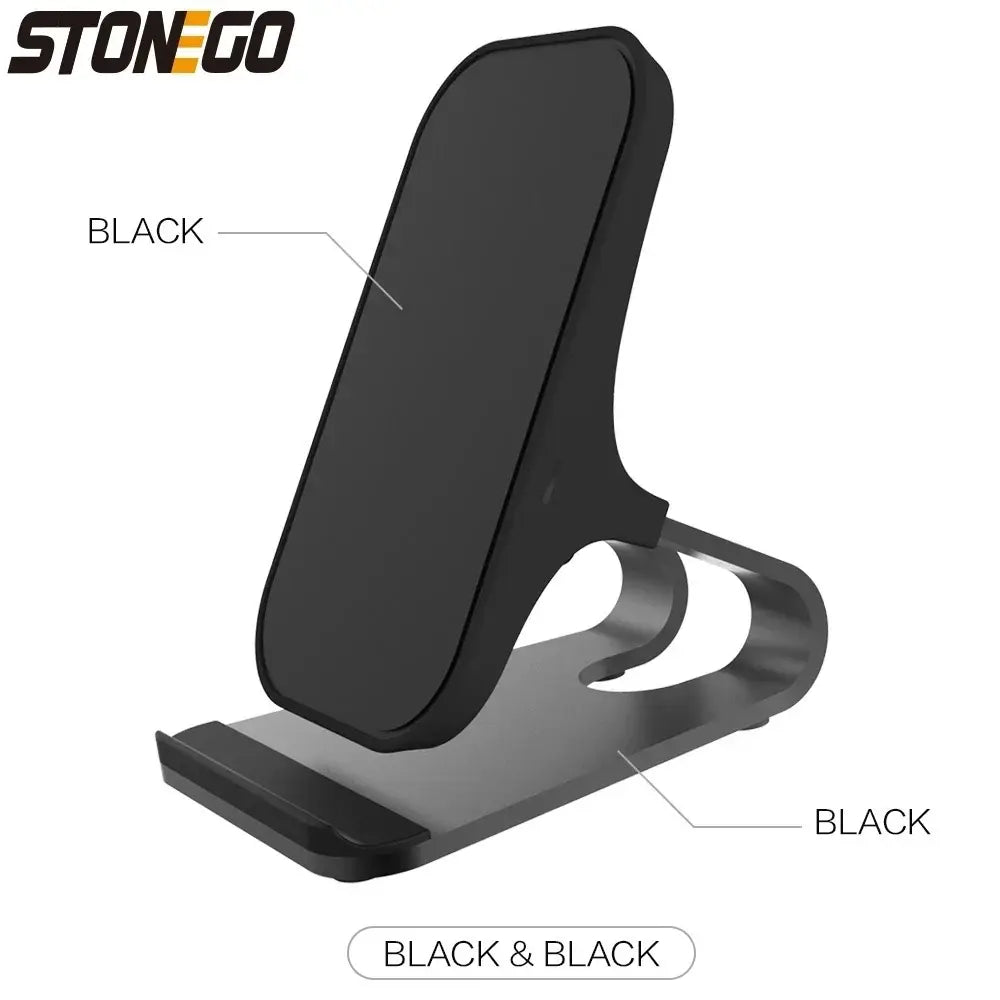 Schwarzer Stonego magnetischer kabelloser Ladeständer mit schlankem minimalistischen Design und 10 W Ausgangsleistung für schnelles Laden