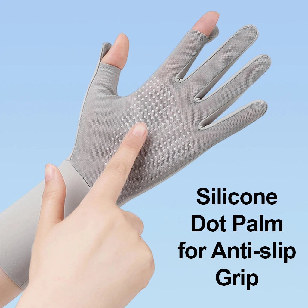 Cycling Women Gloves Ice Silk UV Protection Driving Long Cuff Touch Screen Flip Top Breathable Cooling Anti-Slip Stretch Gloves