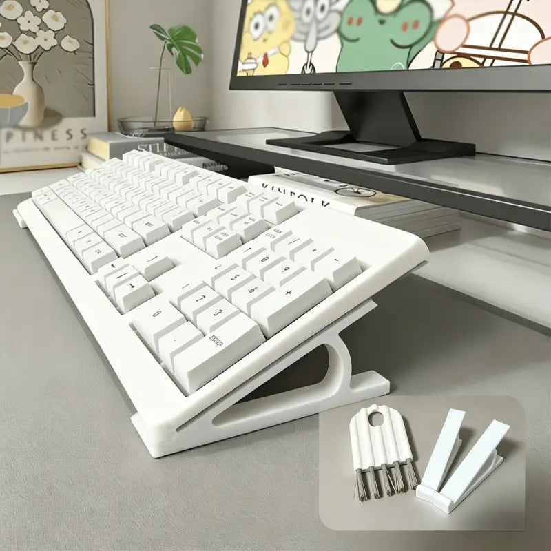 Keyboard Accessory Set Includes 2 Pcs Keyboard Stands + 1 Cleaning Brush, Ergonomic Tilt Riser Holder for Home Office Desk