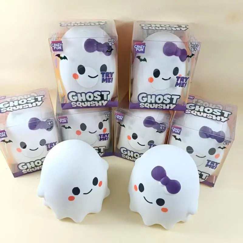 Halloween Ghost Squishy with Cute Bow Slow Rising Stress Relief Squeeze Fidget Spooky Party Favors Decoration Gifts