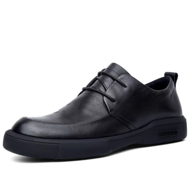Black Men Dress Casual Shoes British Fashion Round Toe Breathable Soft Sole Comfortable Lace Up