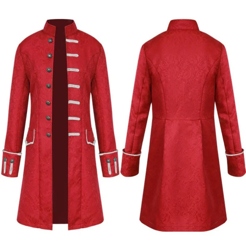 Men Gothic Steampunk Long Coat Vintage Uniform Jacket Medieval Pirate Costume Halloween Party Cosplay Retro Trench Overcoat