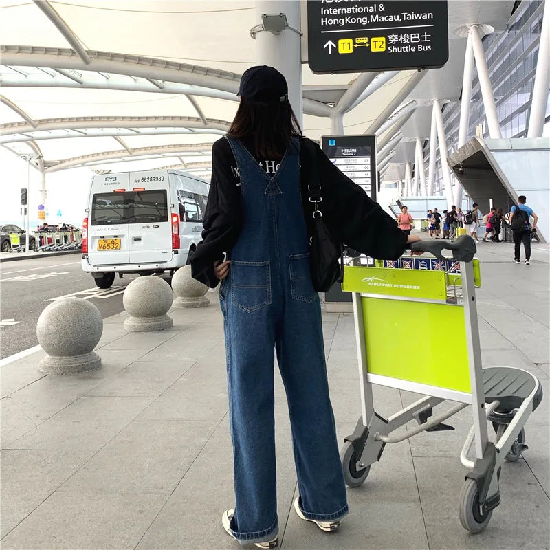 2026 New Women's Casual Wide-Leg Suspender Pants Denim Overalls with Pockets and Hooks Suitable For All Seasons