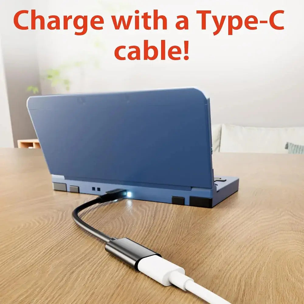 Carga de la consola Nintendo Switch azul con un cable de carga USB C compatible con Nintendo 3DS DSi 2DS XL.
