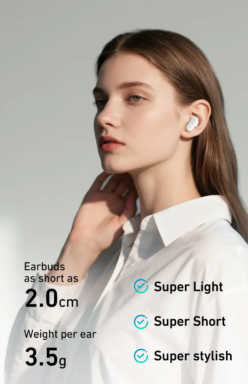 écouteurs sans fil blancs au design minimaliste élégant, présentés avec les écouteurs Bluetooth htc ne51, écouteurs tws vert et noir, mettant en avant la version Bluetooth et le modèle htc ne51.