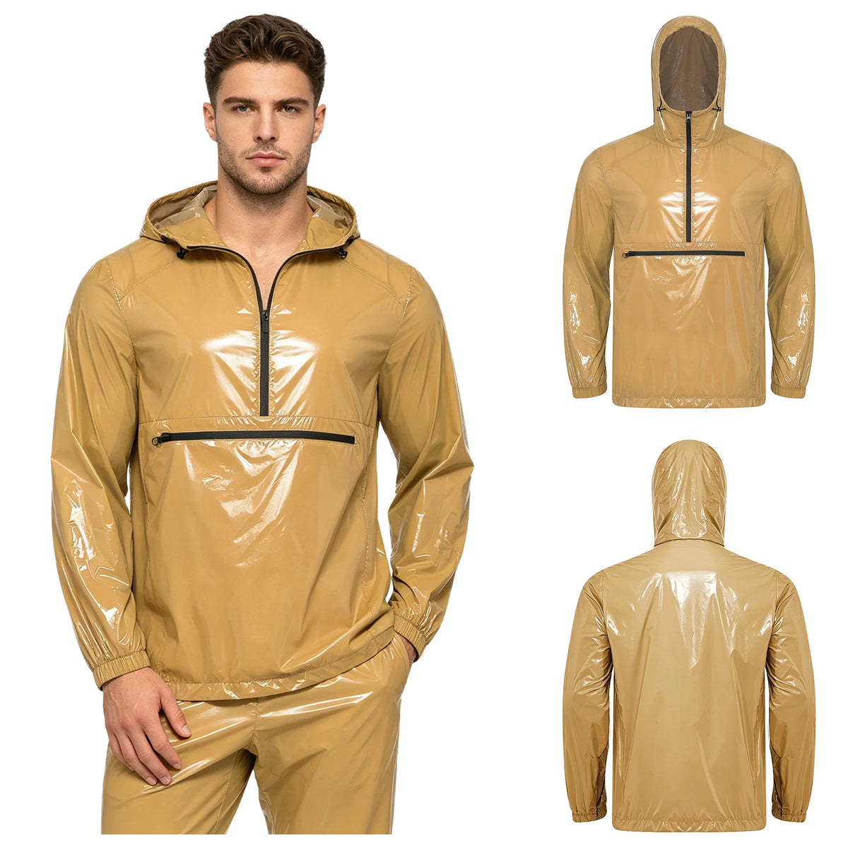 Men Waterproof Raincoat Windbreaker Trench Jacket Long Sleeve Hooded Outerwear for Hiking Fishing Biking Thermal Windbreaker