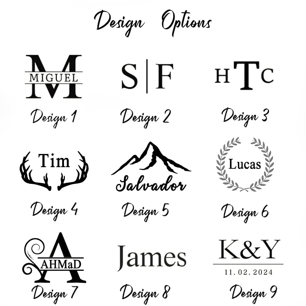 Options de motif de monogramme gravé en noir pour un portefeuille de carte de téléphone magnétique à blocage RFID personnalisé, présenté de face
