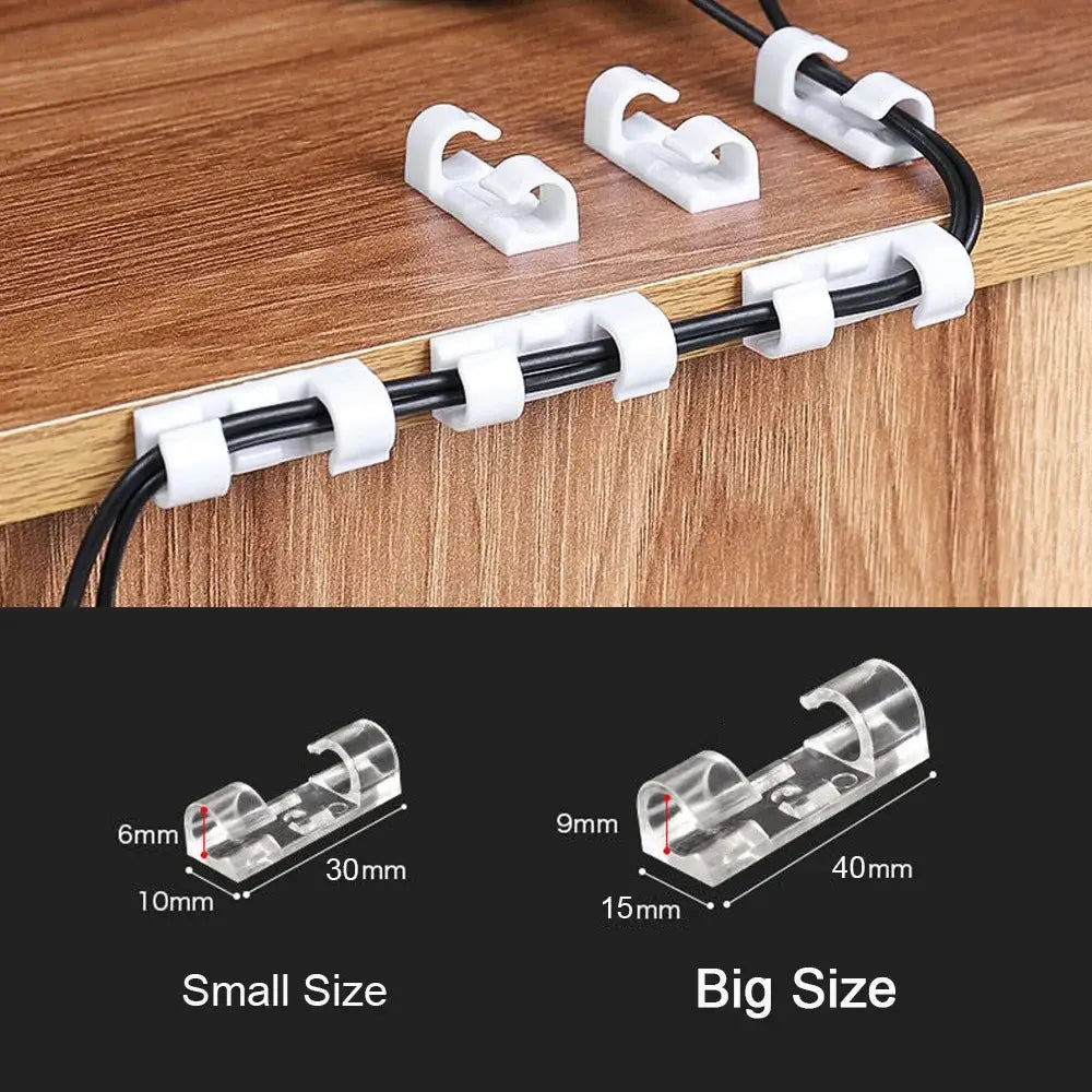 white plastic cable clips organizer 60-piece set with hook-and-clamp design available in small and big sizes for effective cable management