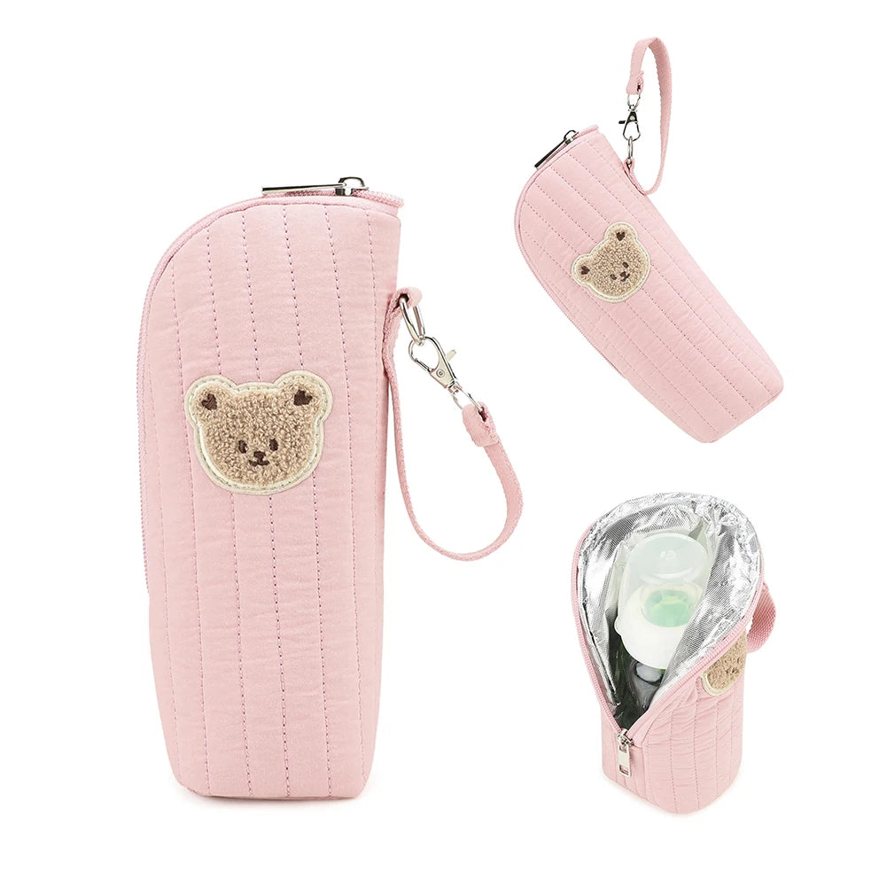 Baby Milk Bottle Warmer Bag,Plush Cartoon Bear Insulated Bag For Outdoor Travel Camping,Newborns Essential Travel Geared